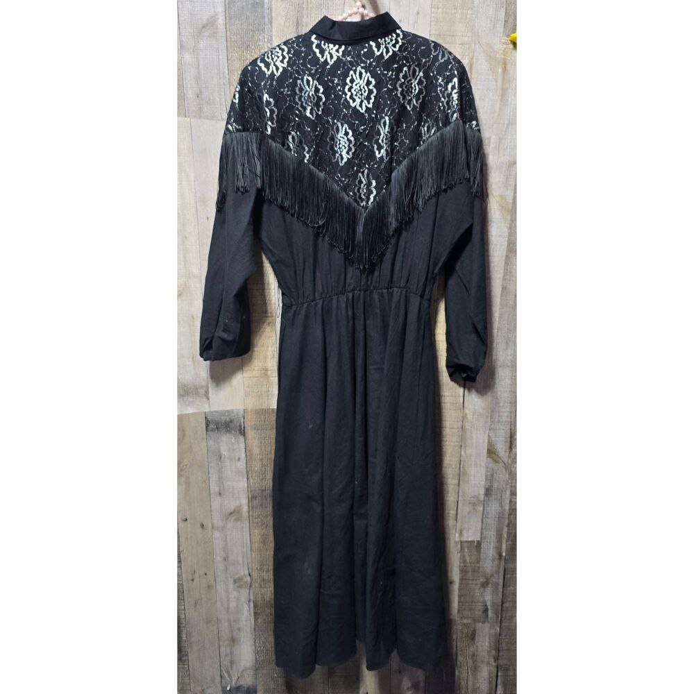 Lilia Smitty Black Silver Floral Embroidered Fringe Dress 16 Rodeo Queen Rockabi - Picture 3 of 7